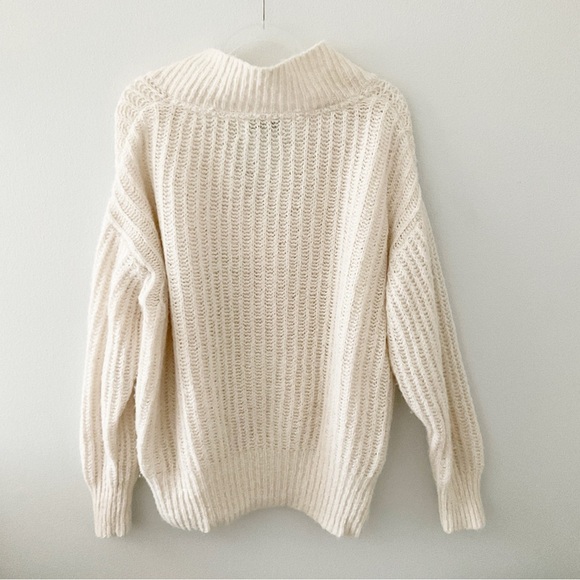 Anthropologie Pilcro Joyce Sweater 1X Chunky Wool Blend V Neck Minimalist Ivory - Picture 8 of 13